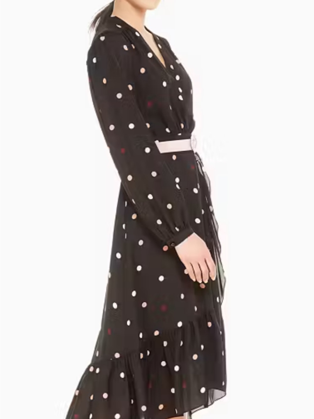 kate spade Black Polka Dot Long-Sleeve Midi Dress with Pink Belt